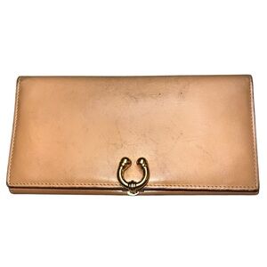 Gucci Vintage Horse Bit Long Wallet Tan Italian Leather Brass Hardware Neutral
